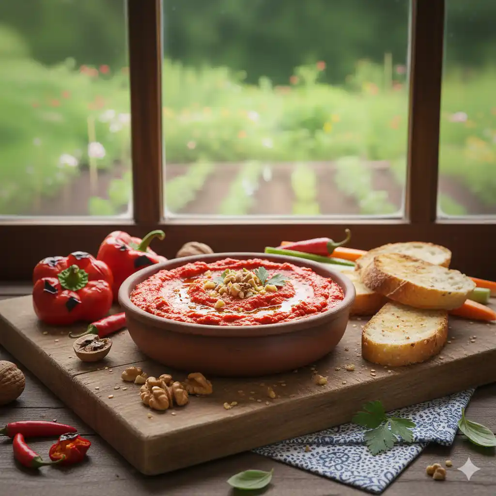 dip z pieczonej papryki i orzechow