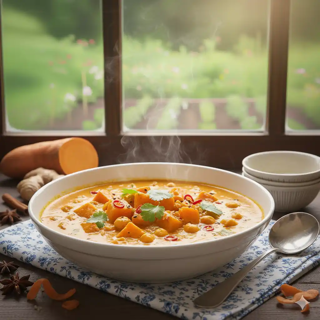 kremowe curry z batatem i ciecierzyca