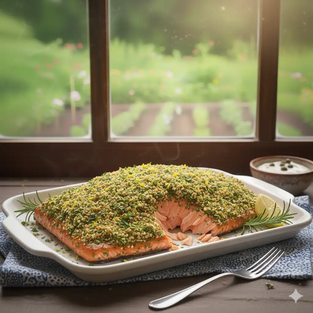 pieczony łosoś z ziołową skorupką
