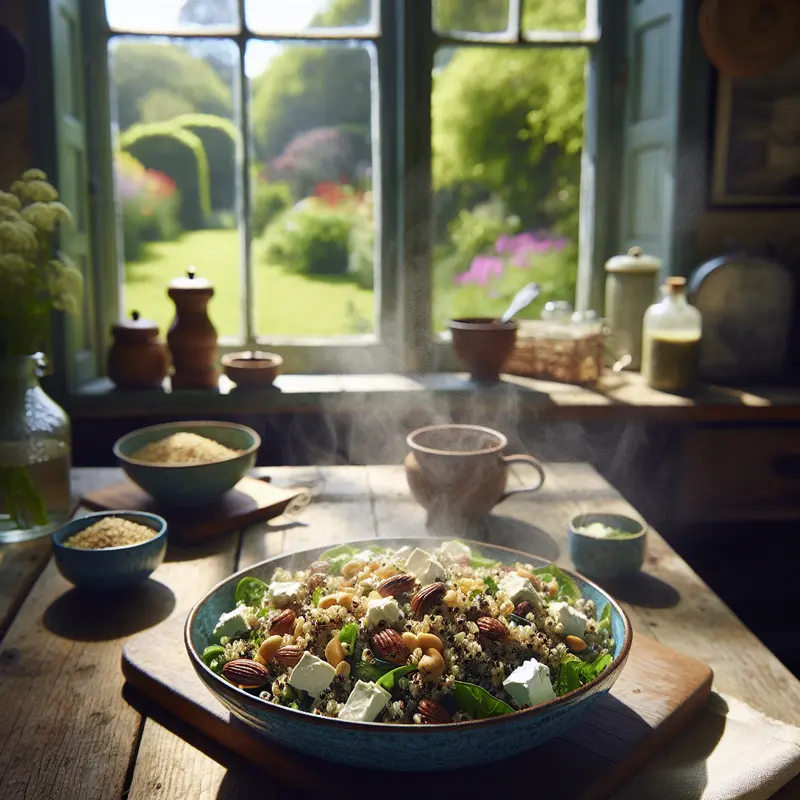 Historia lekkiej i sycącej sałatki z komosą, serem kozim i prażonymi orzechami – idealna na leniwe popołudnie