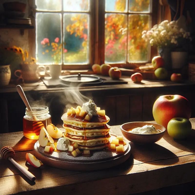 Historia leniwego poranka: placuszki twarogowe z karmelizowanymi jabłkami i miodowym mascarpone