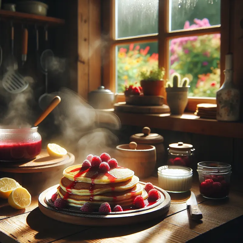 Historia leniwych poranków: puszyste placuszki ricottowe z cytryną i sosem malinowym