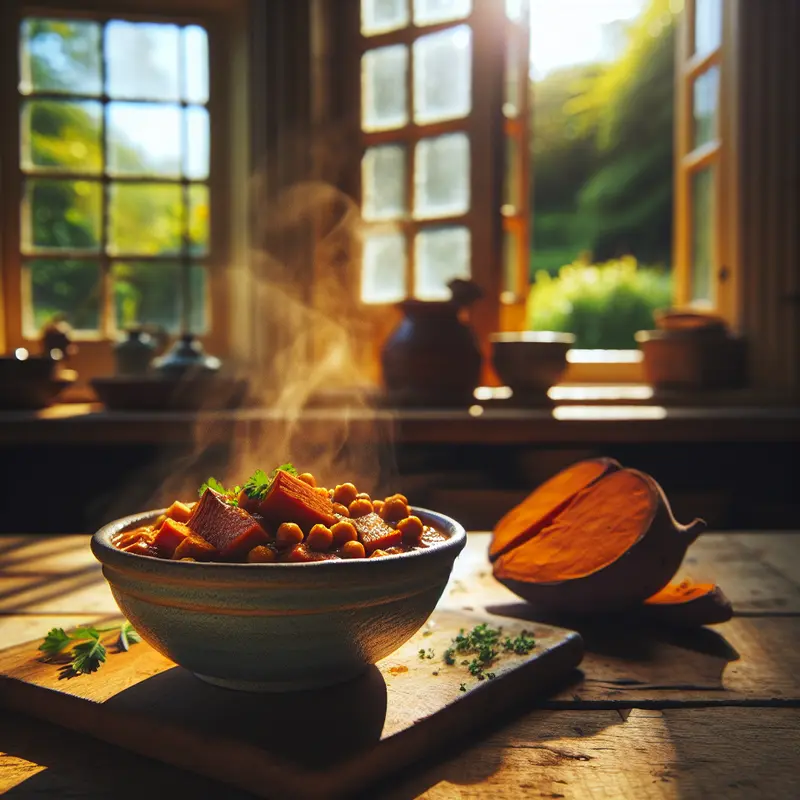 Historia ciepłego koca i miski pełnej smaku: wegańskie curry z pieczonych batatów i ciecierzycy