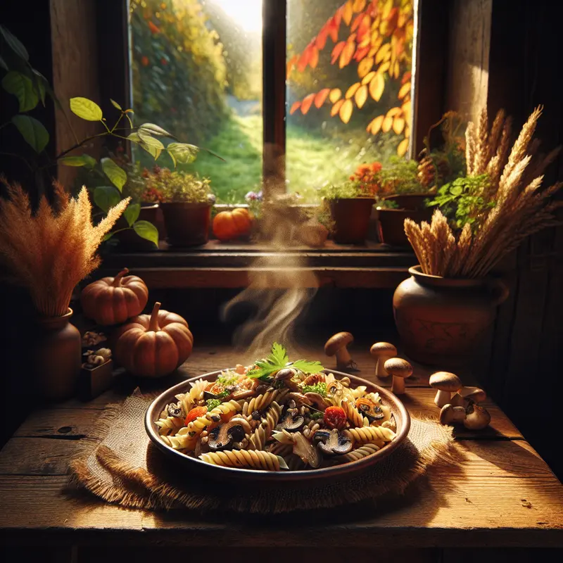 Historia jesiennego ciepła: makaron z pęczakiem i leśnymi grzybami