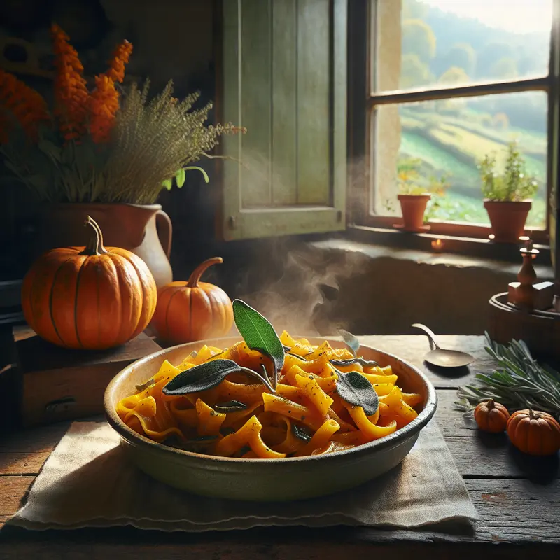 Historia jesiennego makaronu z dynią – krem, szałwia i orzechowy akcent