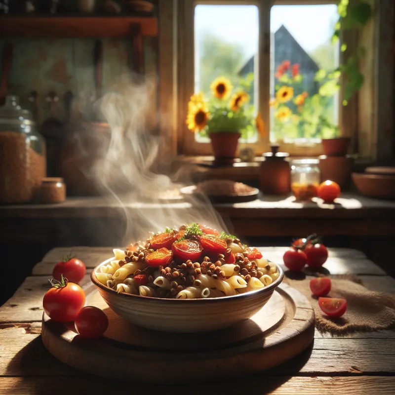 Historia kremowego makaronu z kaszą gryczaną i pieczonymi pomidorami – comfort food z duszą