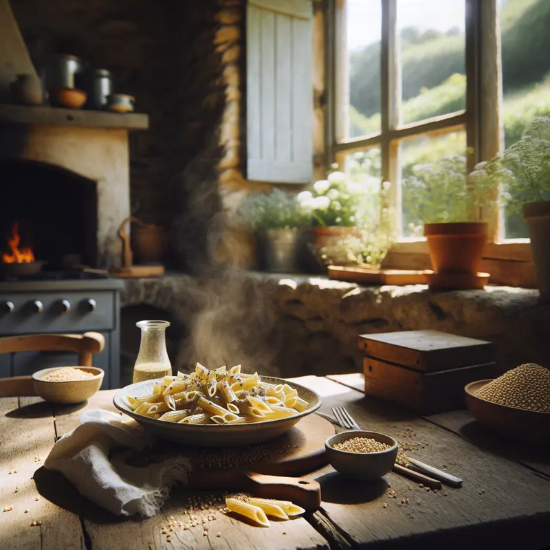 Historia kremowego penne z sosem z kaszy jaglanej – kiedy babcina kasza spotyka włoskie makarony