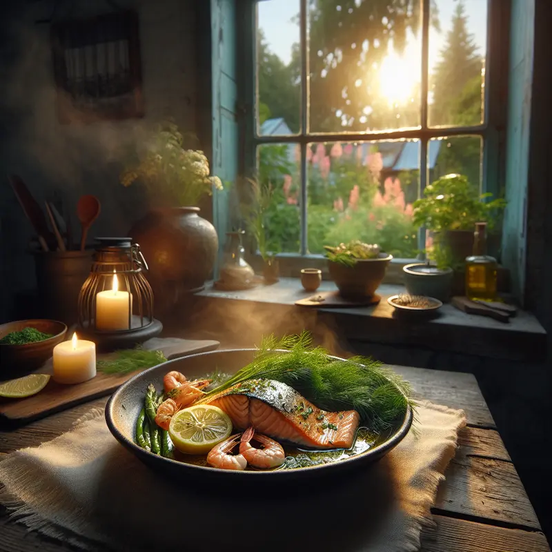 Historia morskiego wieczoru: łosoś pieczony z krewetkami i cytrynowo-koperkową glazurą