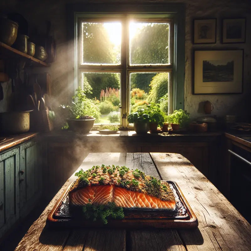 Historia pieczonego łososia z chrupiącą ziołową skorupką