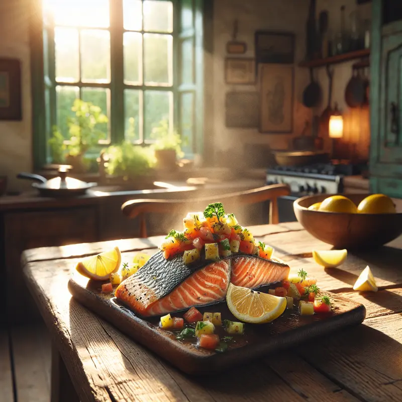 Historia pieczonego łososia z cytrusową salsą – letnia opowieść o smaku morza