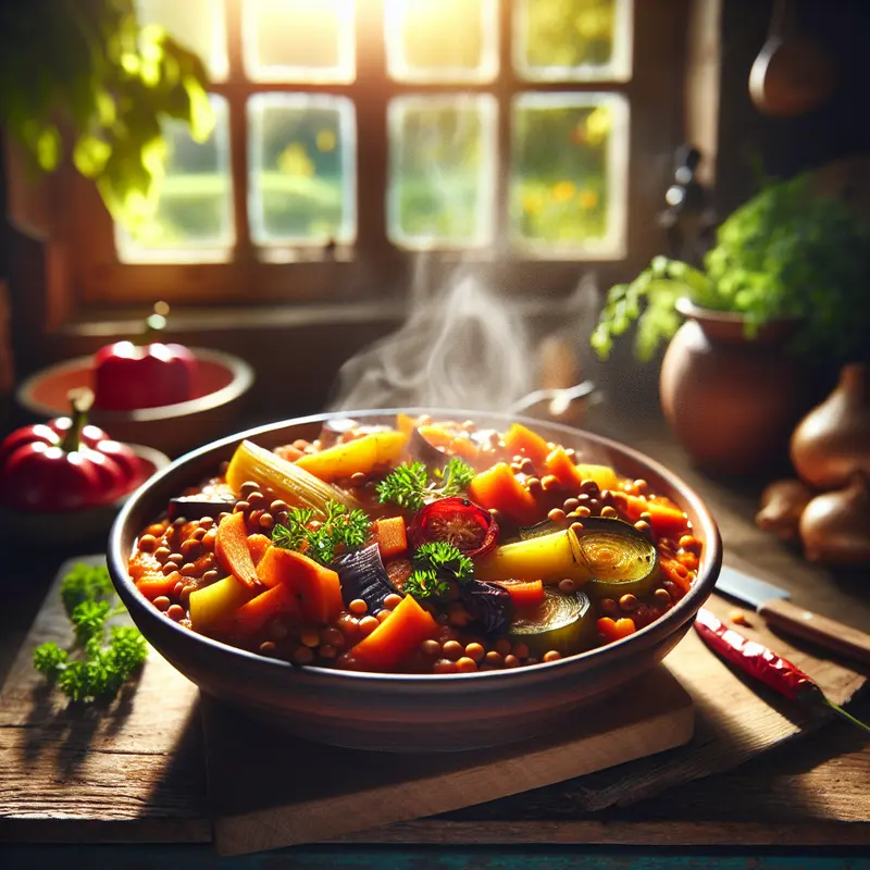 Historia rozgrzewającego gulaszu z czerwonej soczewicy i pieczonych warzyw – wege comfort w jednej misce