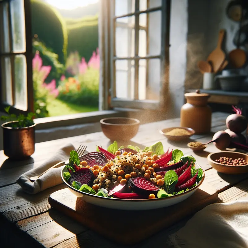 Historia sałatki, która nasyci, a nie obciąży – komosa, pieczone buraki i ciecierzyca