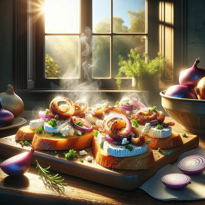 Historia uniwersalnego crostini – karmelizowana cebula i kozi ser na ciepło i na zimno