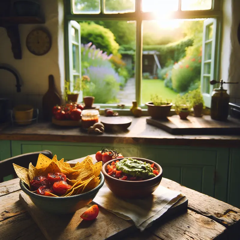 Historia wieczornych nachos – domowe chrupnięcie z salsą z pieczonych pomidorów i kremowym sosem awokado