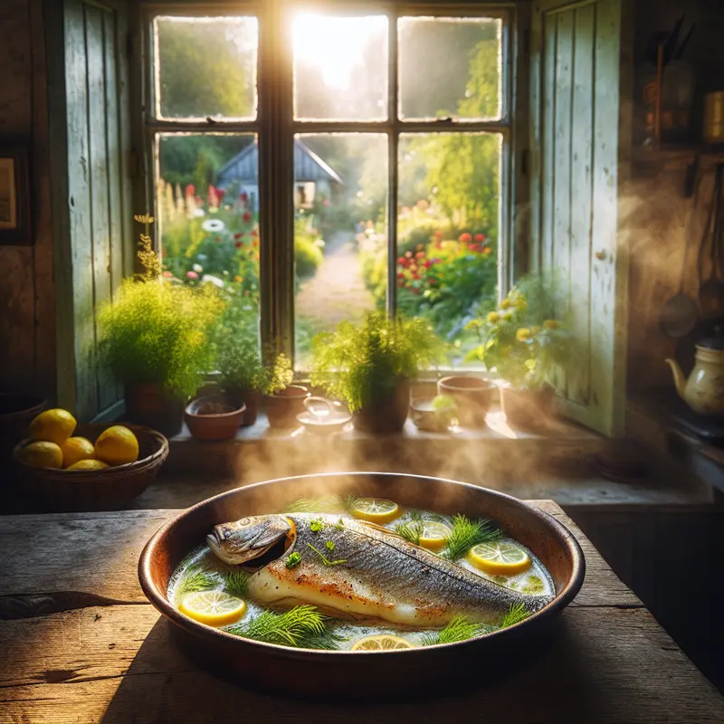 Historia dorsza, który przywiózł lato do mojego domu – pieczony dorsz w cytrynowo-koperkowym sosie