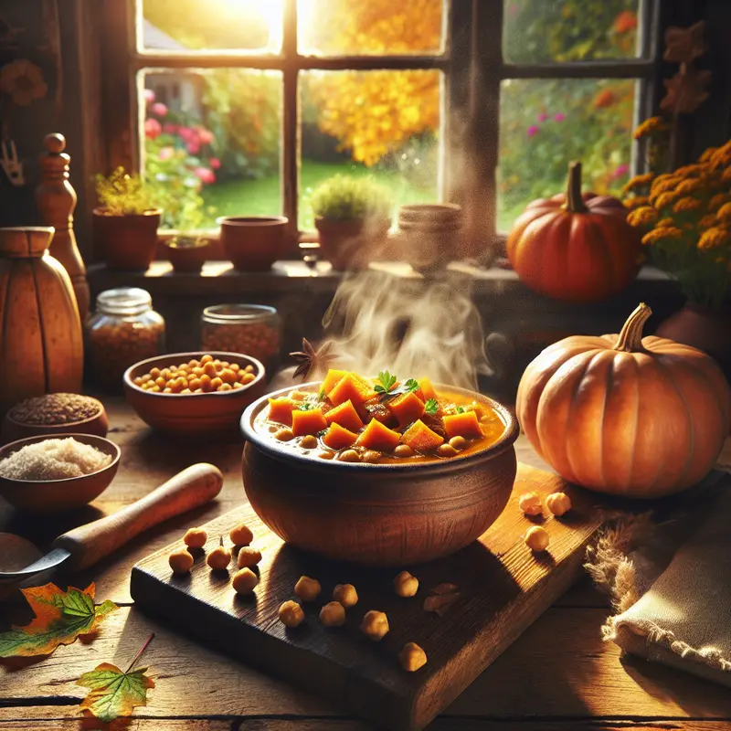 Historia jesiennego comfort food: aromatyczne curry z dynią i ciecierzycą