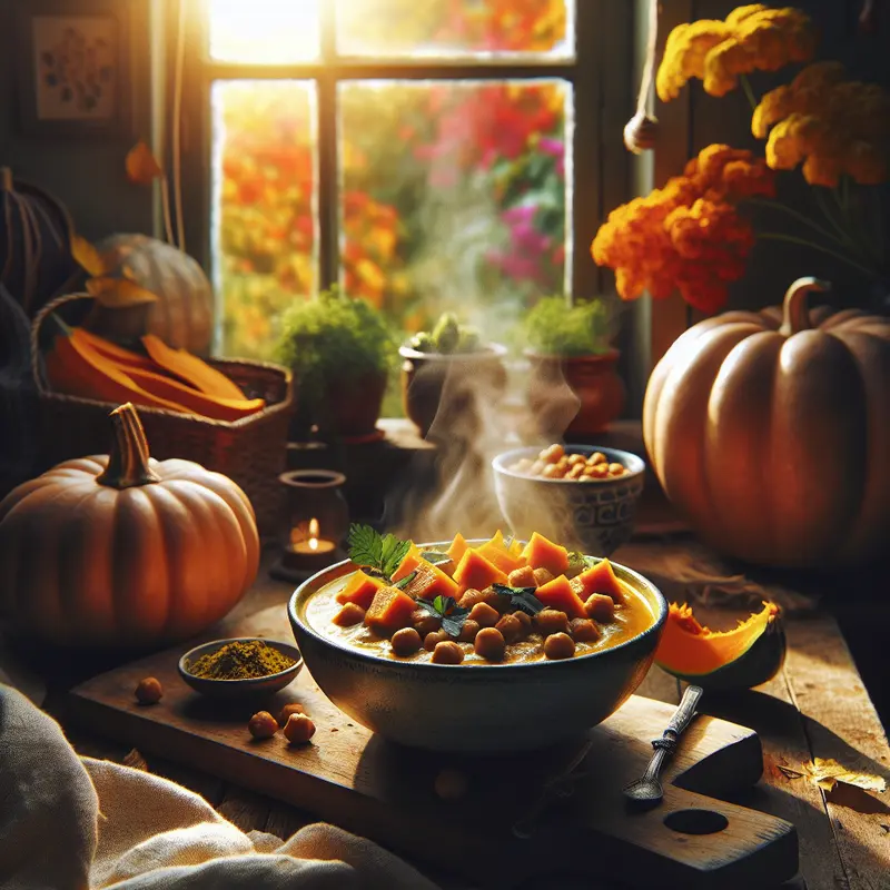 Historia jesiennego comfort: kremowe curry z dynią i ciecierzycą (wegańskie)