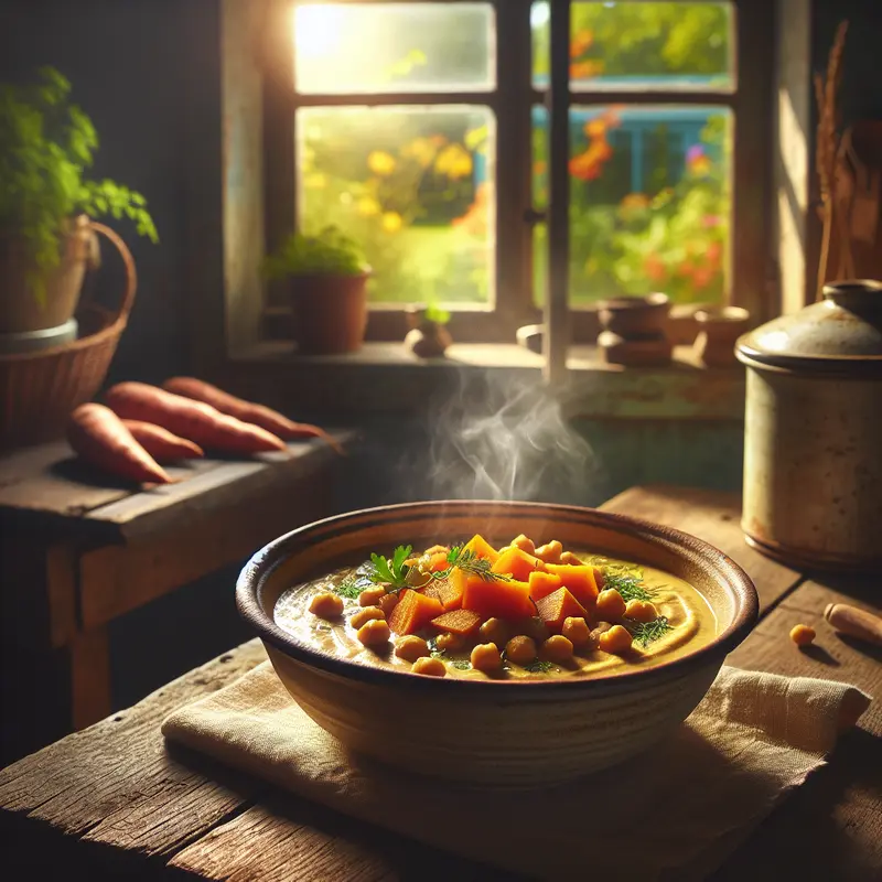 Historia kremowego curry kokosowego – mój wegański ratunek z ciecierzycą i batatem