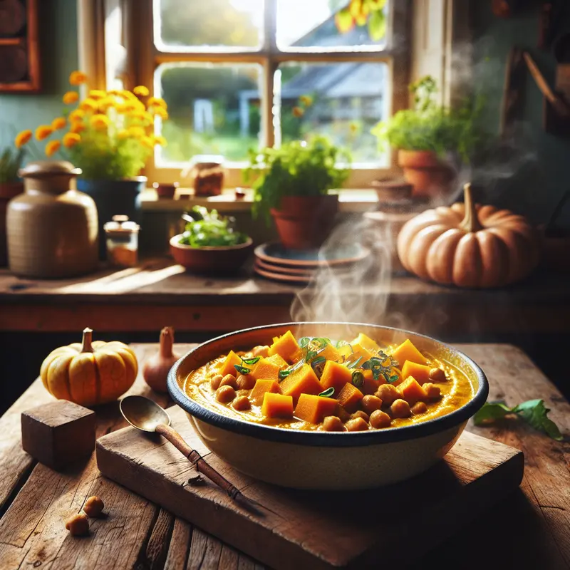 Historia kremowego curry z dynią i ciecierzycą – wegański comfort food na chłodne wieczory