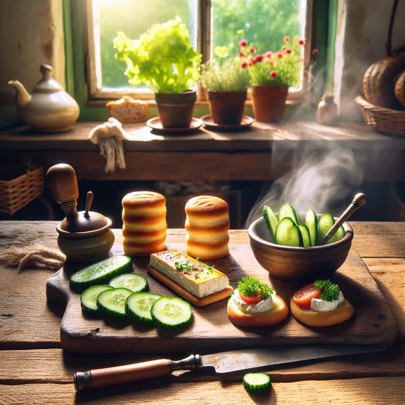 Historia małej deski przystawek: ciepłe tartinki z kozim serem i chłodne rolki ogórkowe