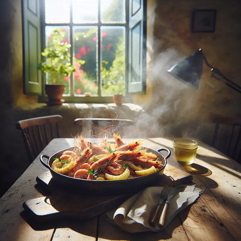 Historia morskiego pocałunku: krewetki w białym winie i czosnkowym maśle