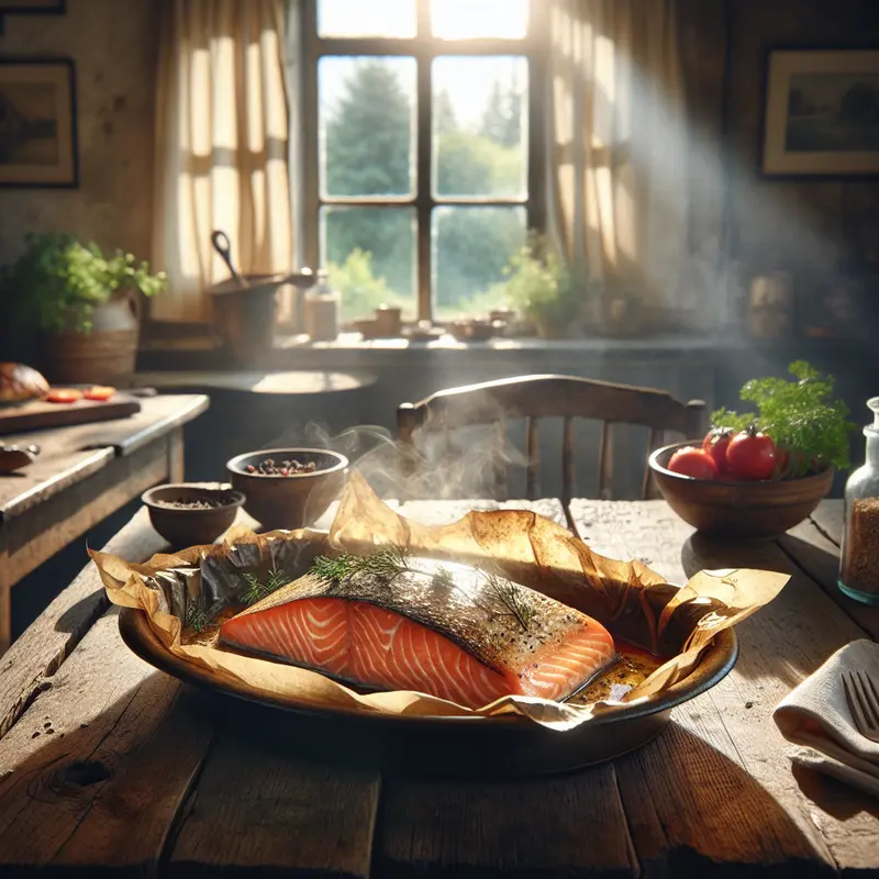 Historia pieczonego łososia en papillote – mój letni sposób na ryby i owoce morza