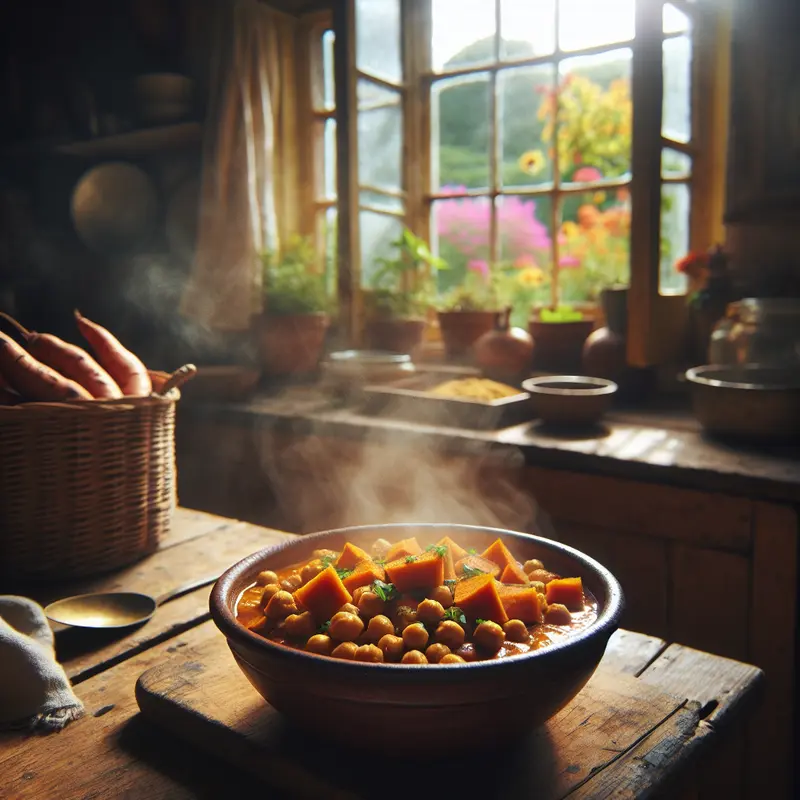 Historia rozgrzewającego wegańskiego curry z ciecierzycą i batatami