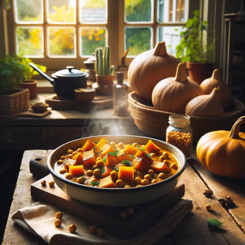 Historia rozgrzewającego, wegańskiego curry z pieczonej dyni i ciecierzycy