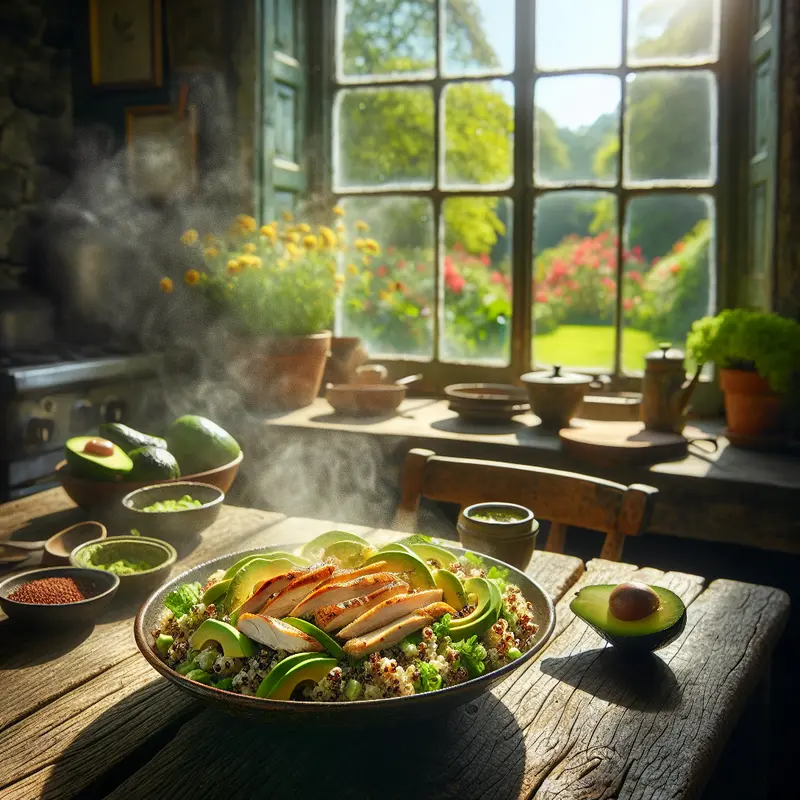 Historia sałatki, która nasyci i ochłodzi – quinoa z awokado i grillowanym kurczakiem