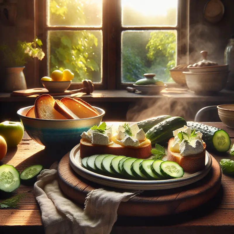 Historia talerza dwóch światów – ciepłe crostini z kozim serem i chłodne kanapeczki ogórkowe