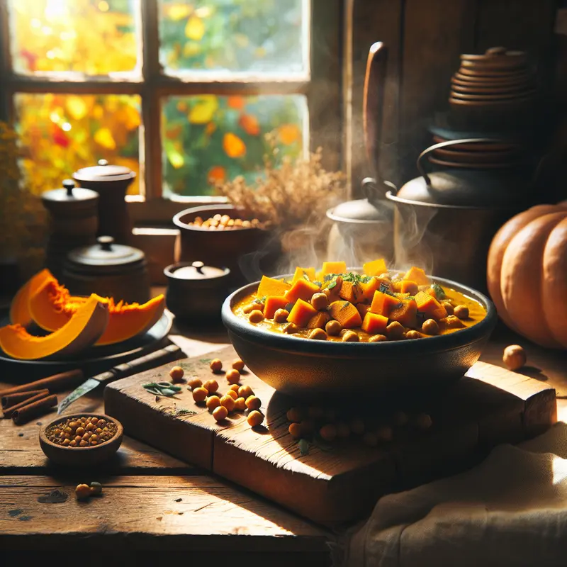 Wegańskie złote curry z dynią i ciecierzycą – historia ciepła w misce